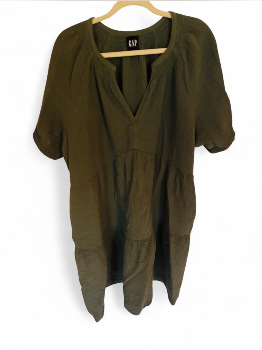 GAP Olive Green Short Sleeve Tiered Mini Babydoll Dress